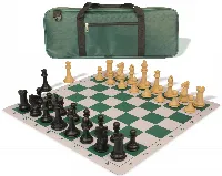 Professional Deluxe Carry-All Plastic Chess Set Black & Camel Pieces with Lightweight Floppy Board - Green