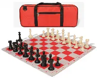 Executive Deluxe Carry-All Plastic Chess Set Black & Ivory Pieces with Lightweight Floppy Board & Bag - Red