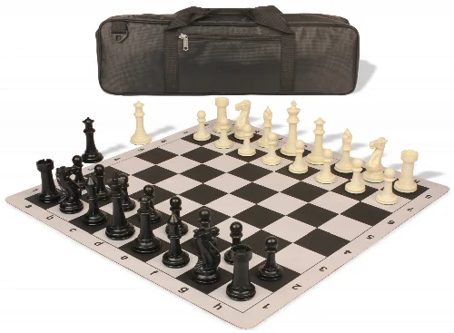 Executive Carry-All Plastic Chess Set Black & Ivory Pieces with Lightweight Floppy Board - Black - Image 1