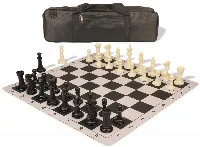 Executive Carry-All Plastic Chess Set Black & Ivory Pieces with Lightweight Floppy Board - Black