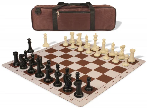Executive Carry-All Plastic Chess Set Black & Ivory Pieces with Lightweight Floppy Board - Brown - Image 1