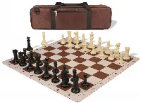 Executive Carry-All Plastic Chess Set Black & Ivory Pieces with Lightweight Floppy Board - Brown