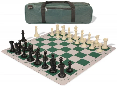 Executive Carry-All Plastic Chess Set Black & Ivory Pieces with Lightweight Floppy Board - Green - Image 1