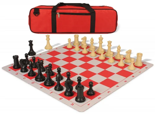 Conqueror Large Carry-All Plastic Chess Set Black & Camel Pieces with Lightweight Floppy Board - Red - Image 1