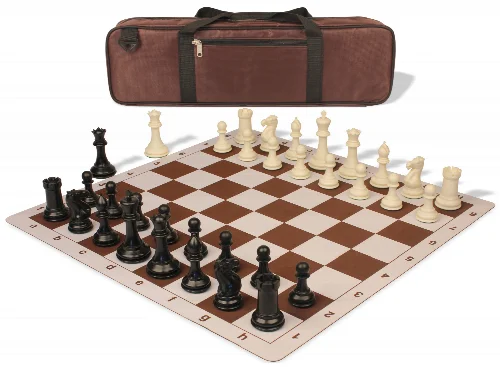 Conqueror Carry-All Plastic Chess Set Black & Ivory Pieces with Lightweight Floppy Board - Brown - Image 1