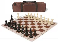 Conqueror Carry-All Plastic Chess Set Black & Ivory Pieces with Lightweight Floppy Board - Brown