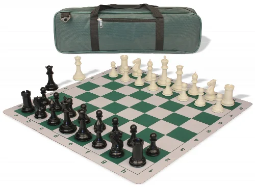 Conqueror Carry-All Plastic Chess Set Black & Ivory Pieces with Lightweight Floppy Board - Green - Image 1