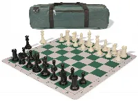 Conqueror Carry-All Plastic Chess Set Black & Ivory Pieces with Lightweight Floppy Board - Green
