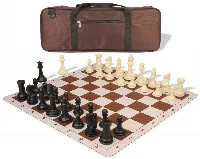 Professional Deluxe Carry-All Plastic Chess Set Black & Ivory Pieces with Lightweight Floppy Board - Brown