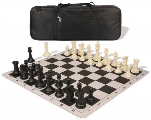Professional Deluxe Carry-All Plastic Chess Set Black & Ivory Pieces with Lightweight Floppy Board - Black - Image 1