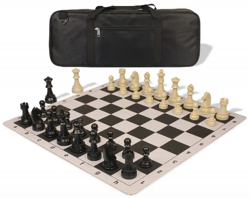 German Knight Deluxe Carry-All Plastic Chess Set Black & Aged Ivory Pieces with Lightweight Floppy Board - Black - Image 1
