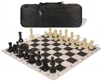 German Knight Deluxe Carry-All Plastic Chess Set Black & Aged Ivory Pieces with Lightweight Floppy Board - Black