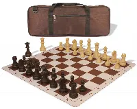 German Knight Deluxe Carry-All Plastic Chess Set Brown & Natural Wood Grain Pieces with Lightweight Floppy Board - Brown