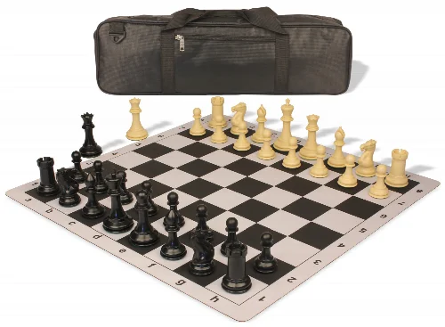 Conqueror Carry-All Plastic Chess Set Black & Camel Pieces with Lightweight Floppy Board - Black - Image 1