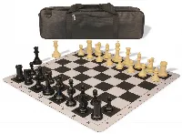 Conqueror Carry-All Plastic Chess Set Black & Camel Pieces with Lightweight Floppy Board - Black