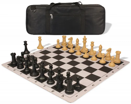 Professional Deluxe Carry-All Plastic Chess Set Black & Camel Pieces with Lightweight Floppy Board - Black - Image 1