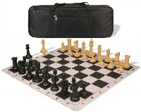 Professional Deluxe Carry-All Plastic Chess Set Black & Camel Pieces with Lightweight Floppy Board - Black