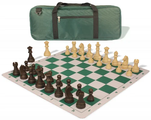 German Knight Deluxe Carry-All Plastic Chess Set Brown & Natural Wood Grain Pieces with Lightweight Floppy Board - Green - Image 1