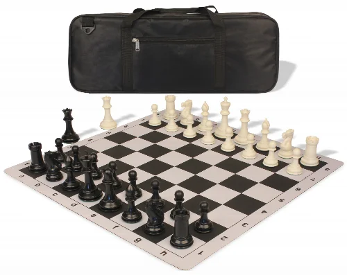 Conqueror Deluxe Carry-All Plastic Chess Set Black & Ivory Pieces with Lightweight Floppy Board - Black - Image 1