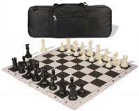 Conqueror Deluxe Carry-All Plastic Chess Set Black & Ivory Pieces with Lightweight Floppy Board - Black
