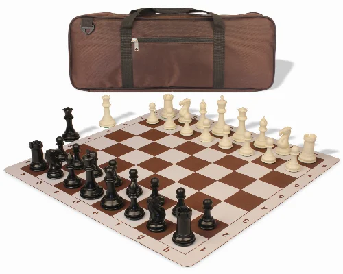 Conqueror Deluxe Carry-All Plastic Chess Set Black & Ivory Pieces with Lightweight Floppy Board - Brown - Image 1