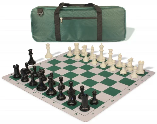 Conqueror Deluxe Carry-All Plastic Chess Set Black & Ivory Pieces with Lightweight Floppy Board - Green - Image 1