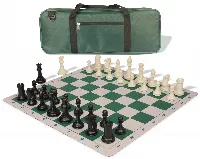 Conqueror Deluxe Carry-All Plastic Chess Set Black & Ivory Pieces with Lightweight Floppy Board - Green
