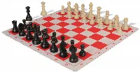 German Knight Plastic Chess Set Black & Aged Ivory Pieces with Lightweight Floppy Board - Red