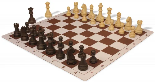 German Knight Plastic Chess Set Brown & Natural Wood Grain Pieces with Lightweight Floppy Board - Brown - Image 1