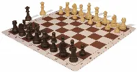 German Knight Plastic Chess Set Brown & Natural Wood Grain Pieces with Lightweight Floppy Board - Brown