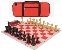 Professional Deluxe Carry-All Plastic Chess Set Black & Camel Pieces with Clock & Lightweight Floppy Board - Red