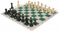 German Knight Plastic Chess Set Black & Aged Ivory Pieces with Lightweight Floppy Board - Green