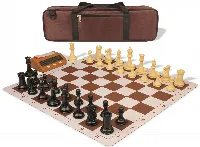 Conqueror Large Carry-All Plastic Chess Set Black & Camel Pieces with Clock & Lightweight Floppy Board - Brown