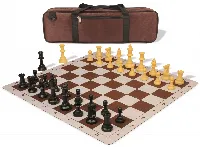 Standard Club Carry-All Triple Weighted Plastic Chess Set Black & Camel Pieces with Lightweight Floppy Board - Brown