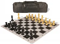 Standard Club Carry-All Triple Weighted Plastic Chess Set Black & Camel Pieces with Lightweight Floppy Board - Black