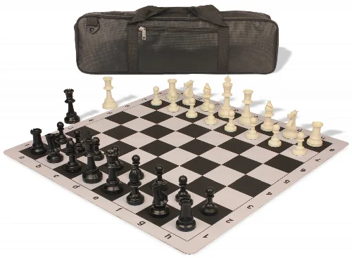 Standard Club Carry-All Triple Weighted Plastic Chess Set Black & Ivory Pieces with Lightweight Floppy Board - Black - Image 1