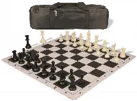 Standard Club Carry-All Triple Weighted Plastic Chess Set Black & Ivory Pieces with Lightweight Floppy Board - Black