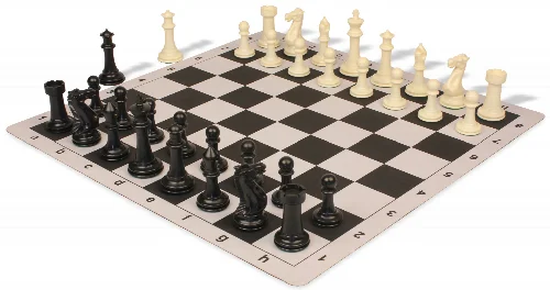 Executive Plastic Chess Set Black & Ivory Pieces with Lightweight Floppy Board - Black - Image 1