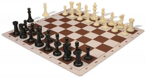 Executive Plastic Chess Set Black & Ivory Pieces with Lightweight Floppy Board - Brown - Image 1