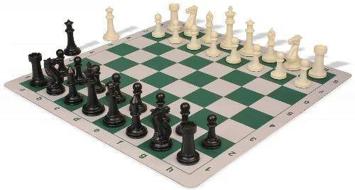 Executive Plastic Chess Set Black & Ivory Pieces with Lightweight Floppy Board - Green - Image 1