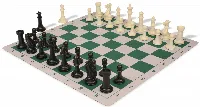 Executive Plastic Chess Set Black & Ivory Pieces with Lightweight Floppy Board - Green