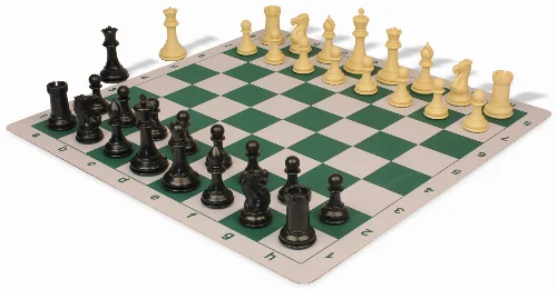 Conqueror Plastic Chess Set Black & Camel Pieces with Lightweight Floppy Board - Green - Image 1