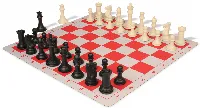 Professional Plastic Chess Set Black & Ivory Pieces with Lightweight Floppy Board - Red