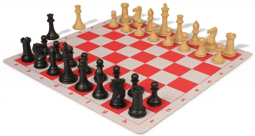 Professional Plastic Chess Set Black & Camel with Lightweight Floppy Board - Red - Image 1