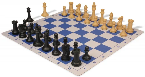 Professional Plastic Chess Set Black & Camel with Lightweight Floppy Board - Blue - Image 1