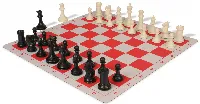 Conqueror Plastic Chess Set Black & Ivory Pieces with Lightweight Floppy Board - Red