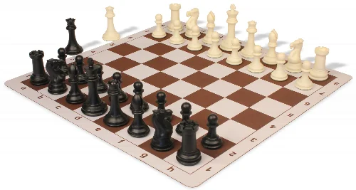 Professional Plastic Chess Set Black & Ivory Pieces with Lightweight Floppy Board - Brown - Image 1