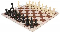 Professional Plastic Chess Set Black & Ivory Pieces with Lightweight Floppy Board - Brown