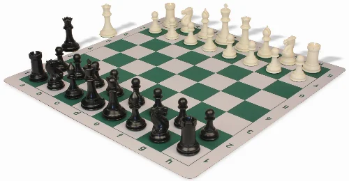 Conqueror Plastic Chess Set Black & Ivory Pieces with Lightweight Floppy Board - Green - Image 1