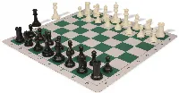 Conqueror Plastic Chess Set Black & Ivory Pieces with Lightweight Floppy Board - Green